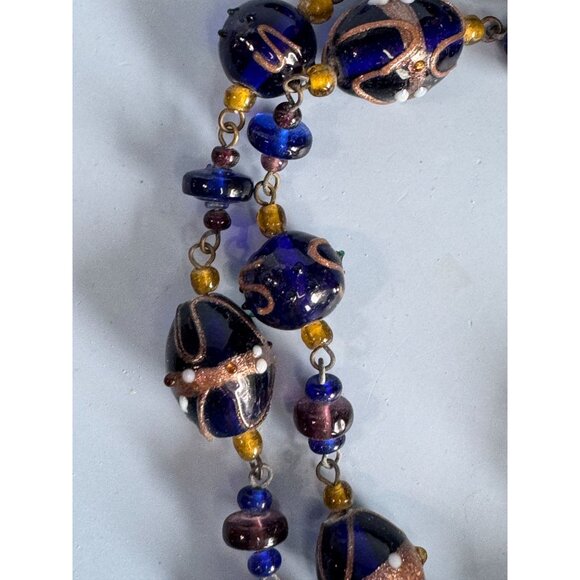 Vintage Venetian Glass Wedding Cake Lampwork Murano Bead Necklace 32" - Picture 8 of 9